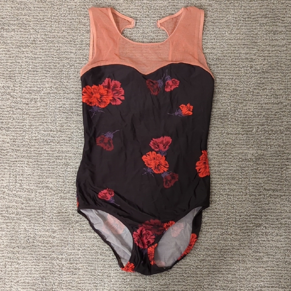 Eleve Dancewear Black and Coral Floral Leotard